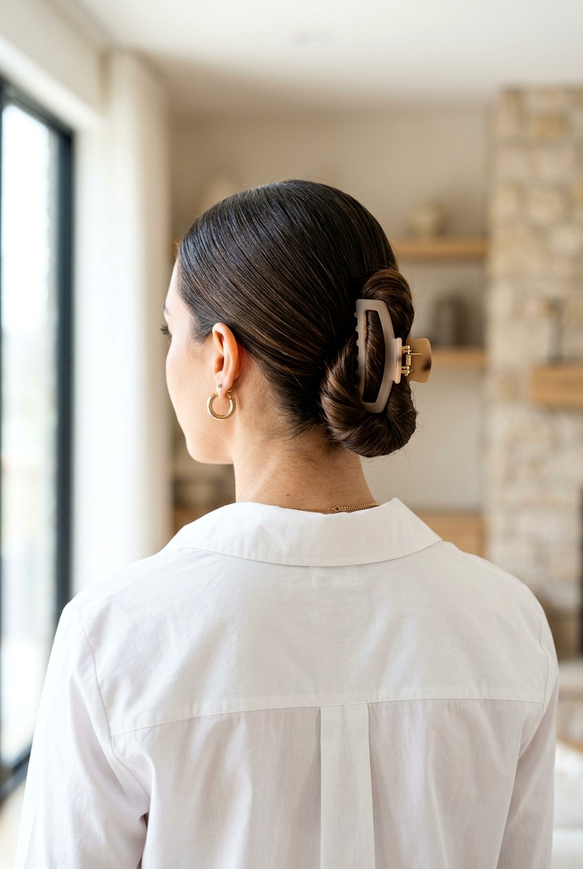 Low Bun With Claw Clip - 20 90s claw clip hairstyle - 20 90s claw clip hairstyle
