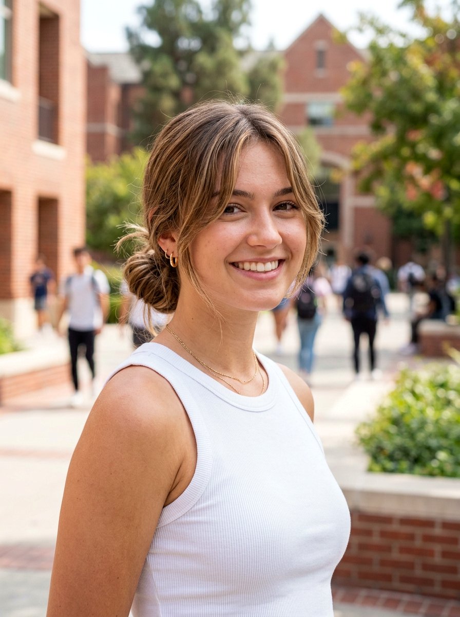 Low Bun With Curtain Bangs - 20 college girls low bun for class - 20 college girls low bun for class