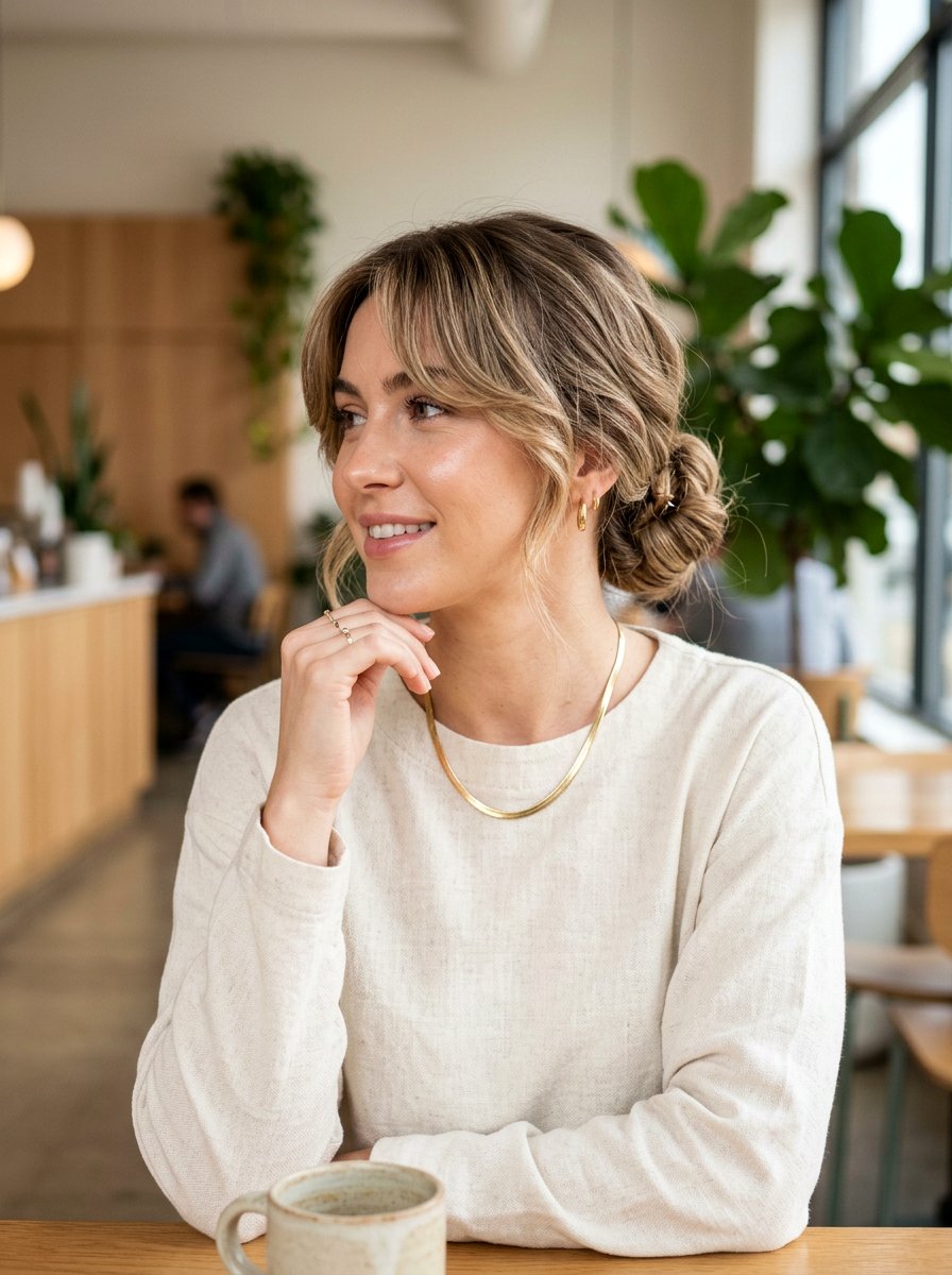 Low Bun With Curtain Bangs For Wedding Guest - 20 soft low bun for wedding guest - 20 soft low bun for wedding guest