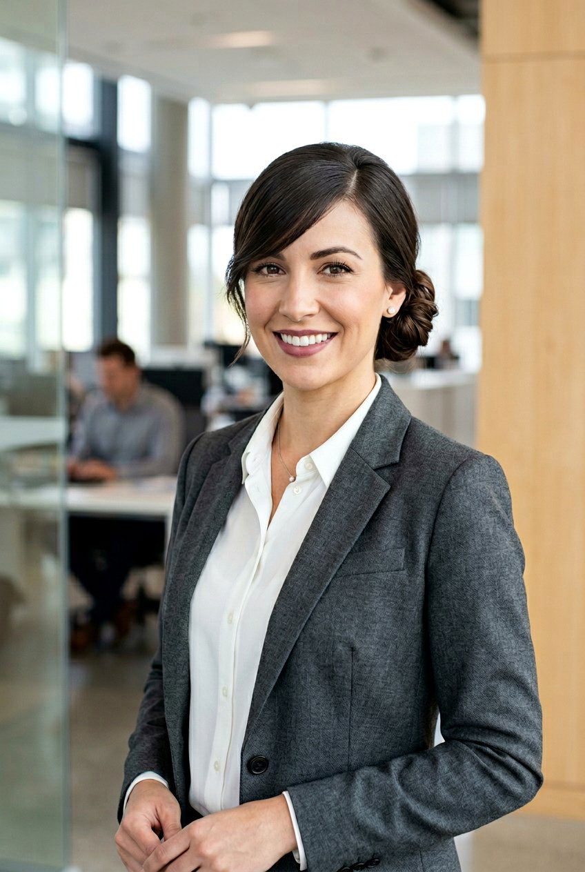 Low Bun With Deep Side Part And Swept Bangs - 20 low bun for corporate women - 20 low bun for corporate women