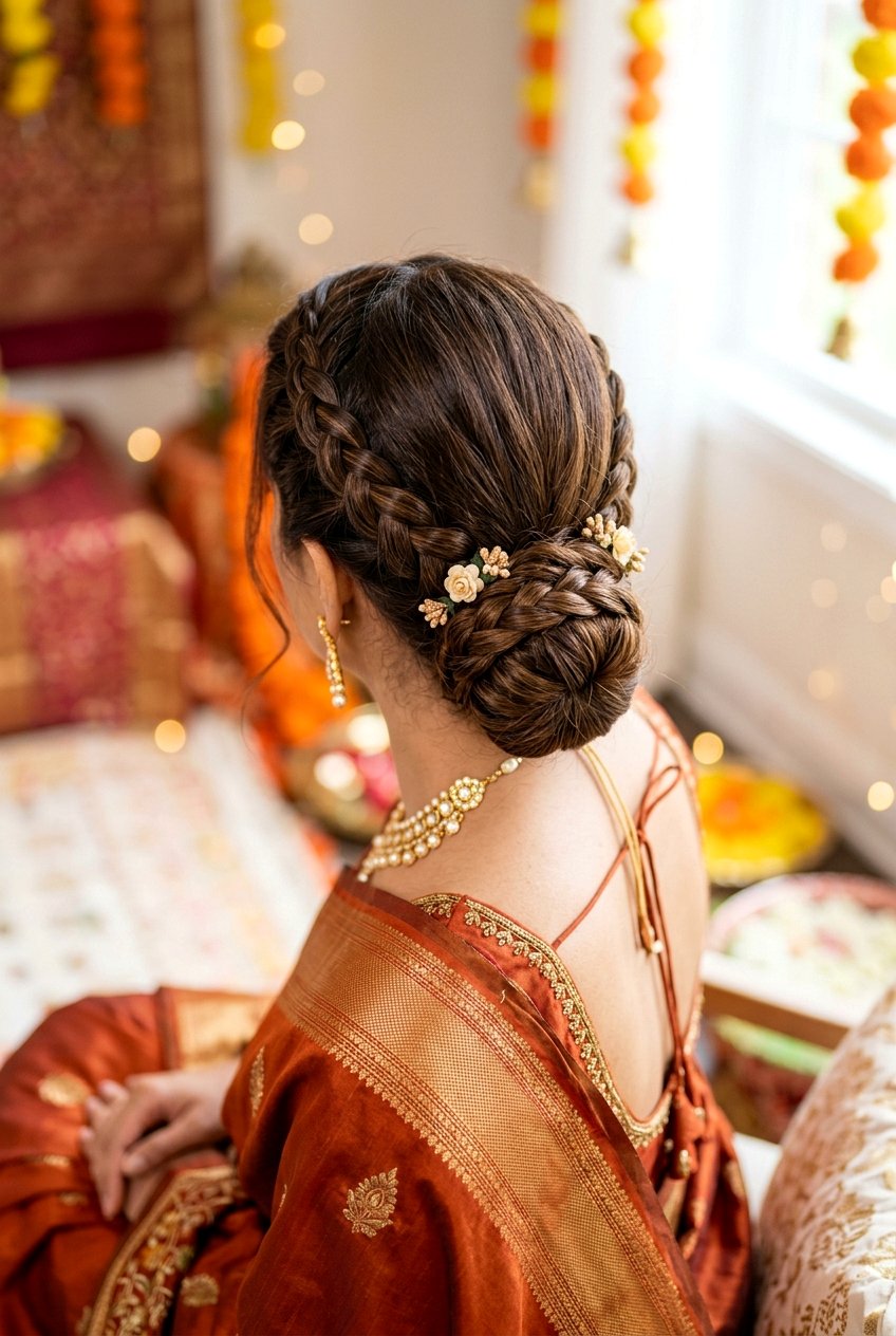 Low Bun With Double Side Braids - 20 festive low bun with braid - 20 festive low bun with braid