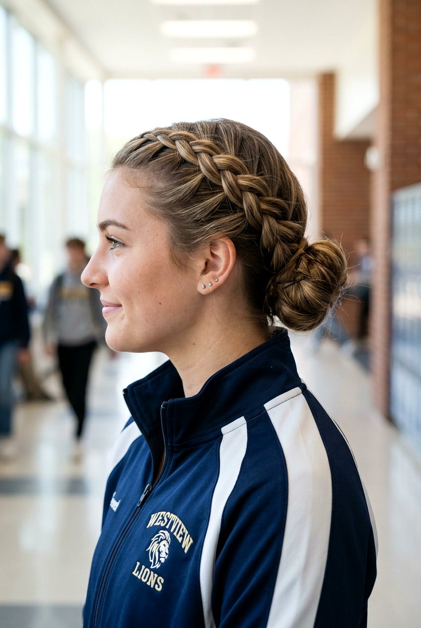 Low Bun With Dutch Braid - 20 school hairstyle with low bun - 20 school hairstyle with low bun