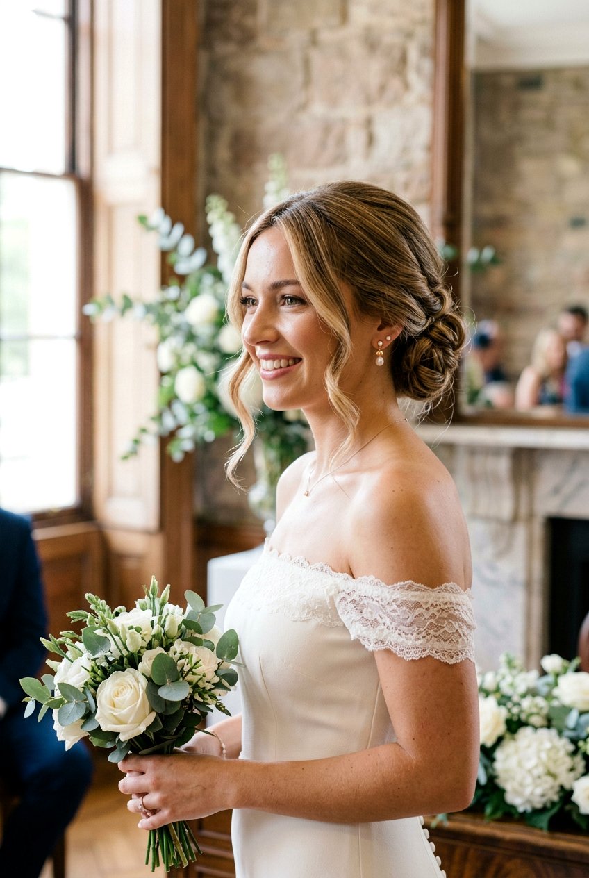 Low Bun With Face Framing Pieces Civil Wedding Hairstyle - 20 civil wedding hairstyles - 20 civil wedding hairstyles