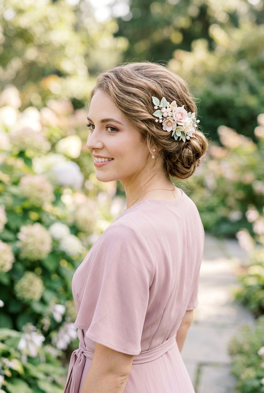 Low Bun With Floral Clip - 20 low bun wedding guest hairstyle - 20 low bun wedding guest hairstyle