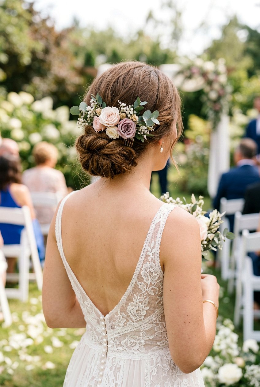 Low Bun With Floral Comb - 20 low bun for mother of the bride - 20 low bun for mother of the bride
