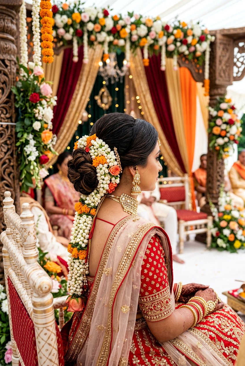 Low Bun With Flower Garland Wrap - 20 wedding bun with flowers - 20 wedding bun with flowers