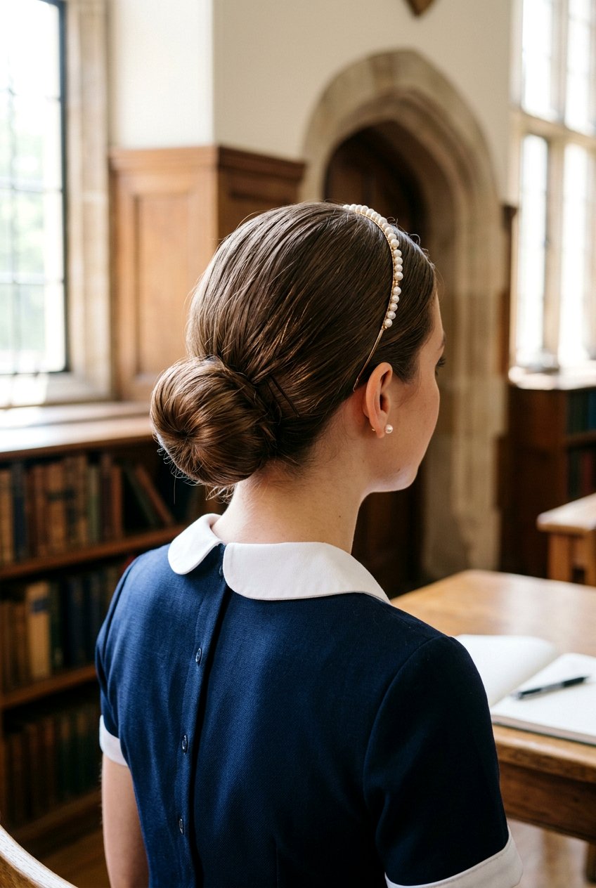 Low Bun With Headband - 20 school hairstyle with low bun - 20 school hairstyle with low bun