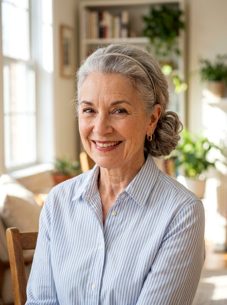 Low Bun With Headband - 20 classy low bun hairstyle for older women - 20 classy low bun hairstyle for older women