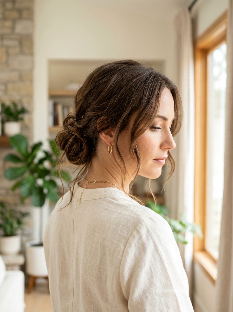 Low Bun With Loose Tendrils For Wedding Guest - 20 soft low bun for wedding guest - 20 soft low bun for wedding guest