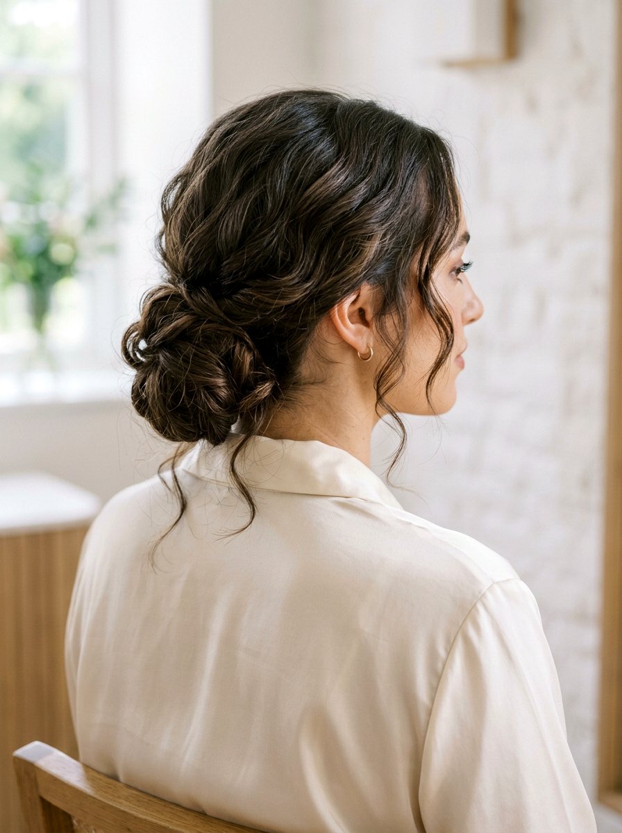 Low Bun With Loose Waves Pulled Back - 20 interview hairstyle with smooth low bun - 20 interview hairstyle with smooth low bun