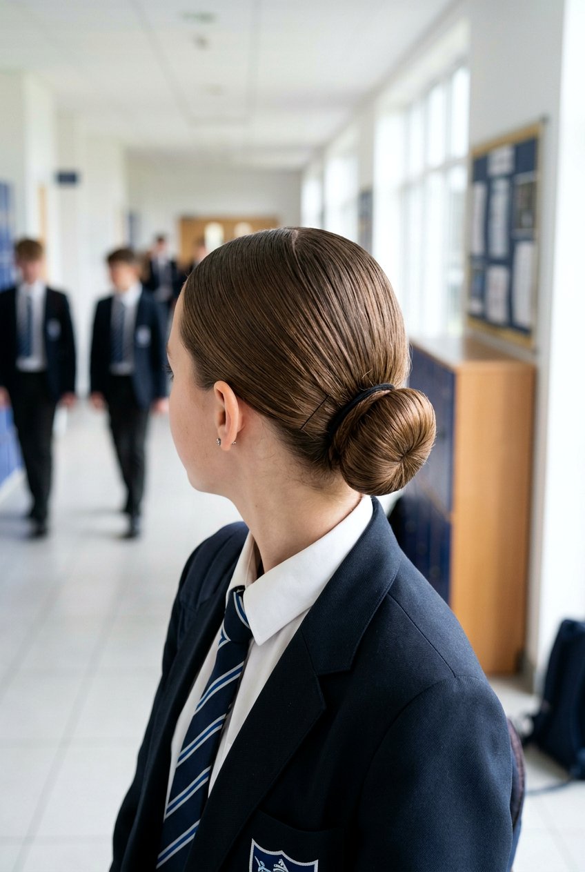 Low Bun With Middle Part For School Girls - 20 school bun hairstyle for girls - 20 school bun hairstyle for girls