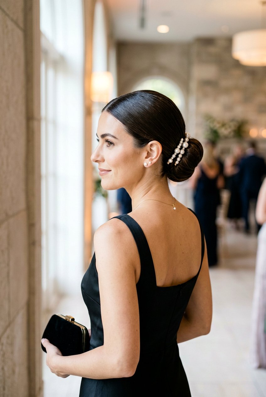 Low Bun With Pearl Clips - 20 pearl clip hairstyles - 20 pearl clip hairstyles