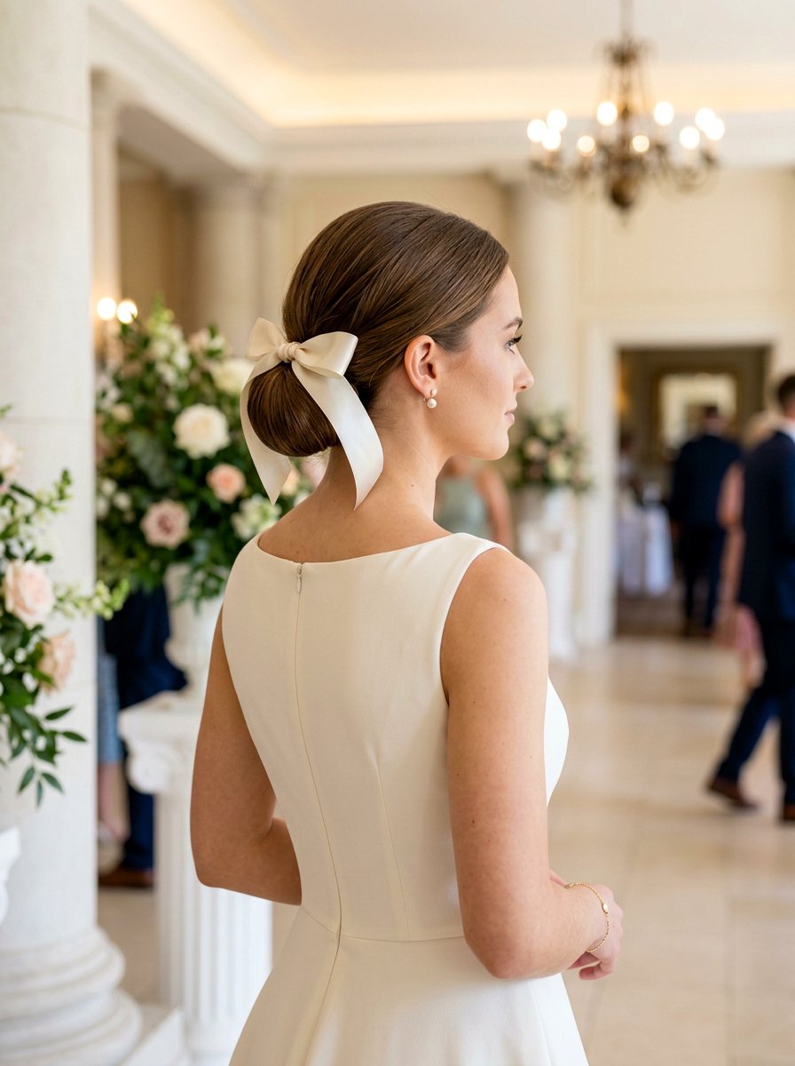 Low Bun With Ribbon Or Bow - 20 prom low bun for medium hair - 20 prom low bun for medium hair