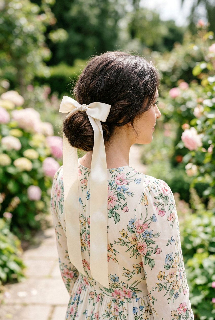 Low Bun With Ribbon Or Bow - 20 low bun wedding guest hairstyle - 20 low bun wedding guest hairstyle