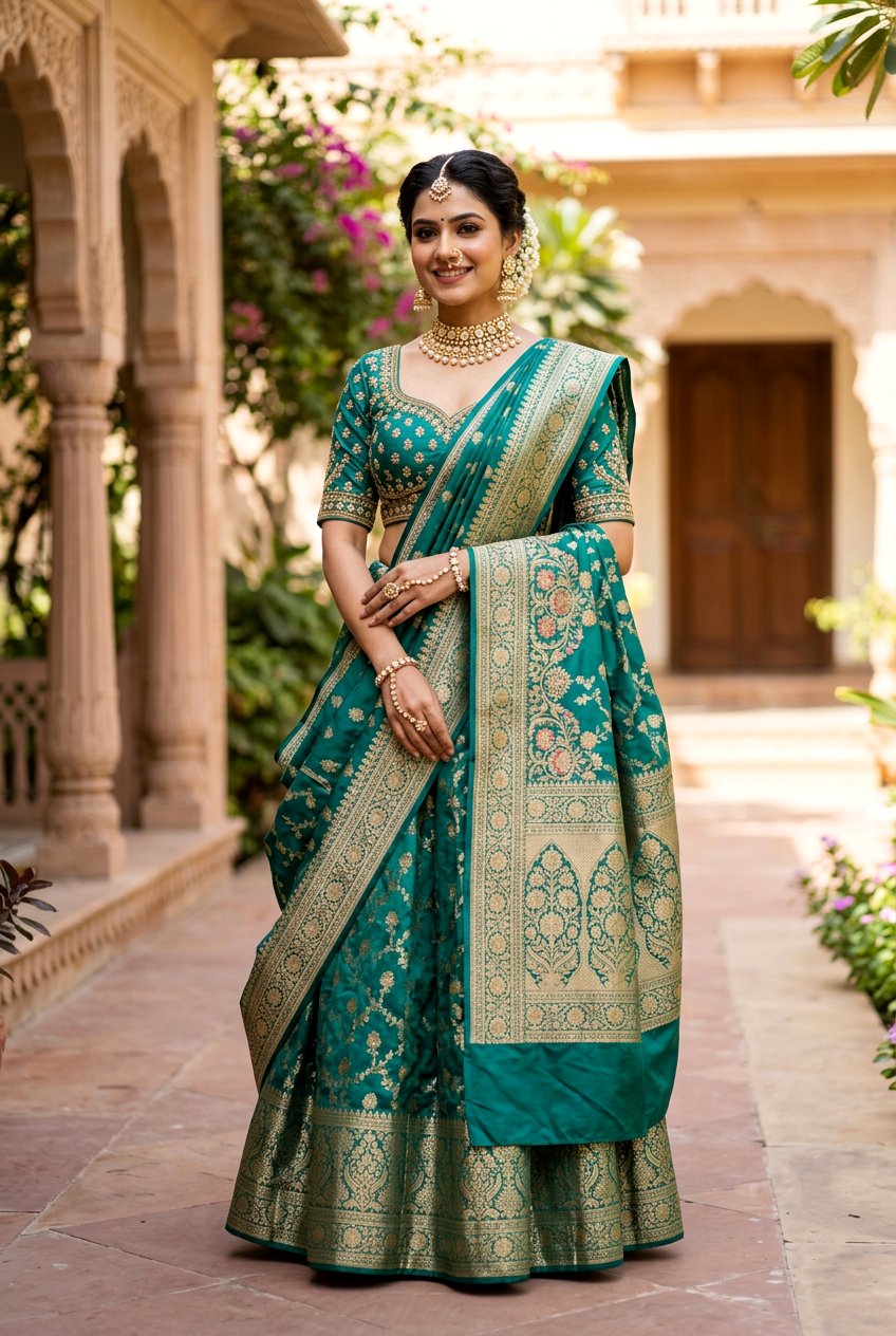 Low Bun With Saree Style Dupatta Drape - 20 bridal hairstyles with dupatta - 20 bridal hairstyles with dupatta