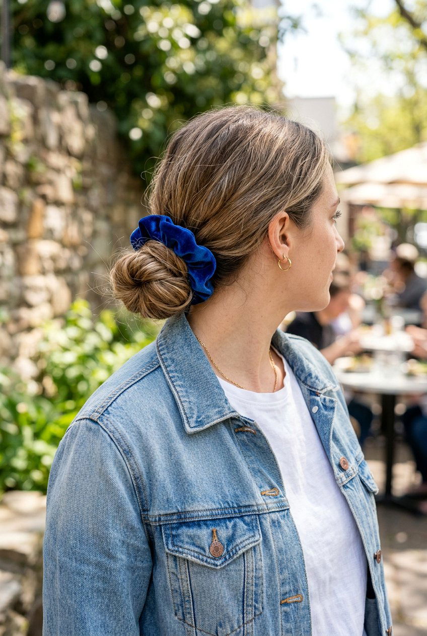 Low Bun With Scrunchie - 20 school hairstyle with low bun - 20 school hairstyle with low bun