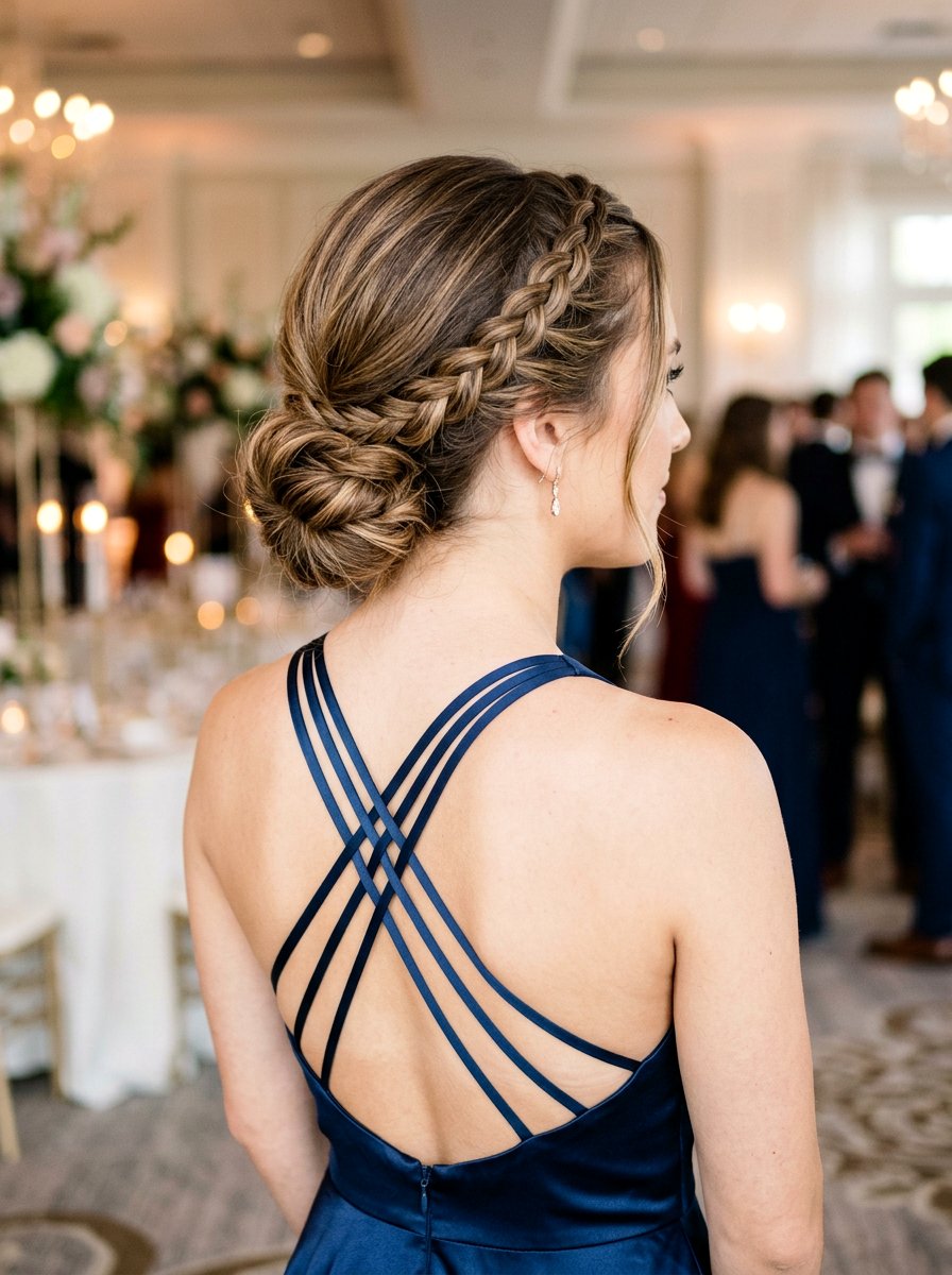Low Bun With Side Braid Detail - 20 prom low bun for medium hair - 20 prom low bun for medium hair