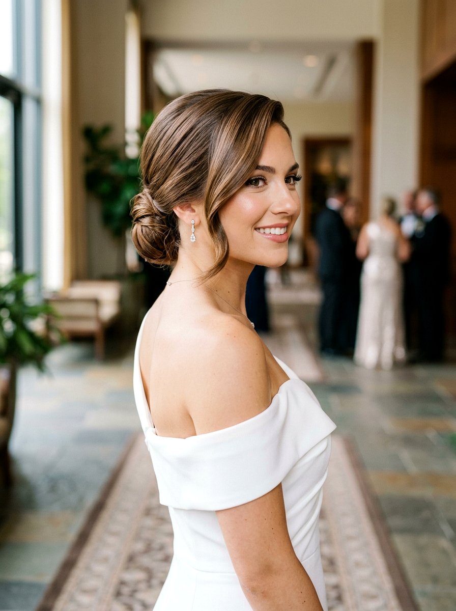 Low Bun With Side Part And Swoop - 20 prom low bun for medium hair - 20 prom low bun for medium hair