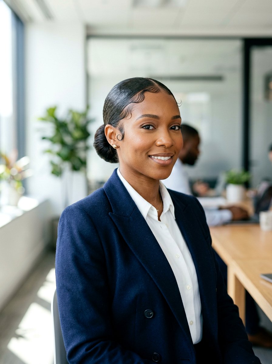 Low Bun With Sleek Edges - 20 interview hairstyle with smooth low bun - 20 interview hairstyle with smooth low bun