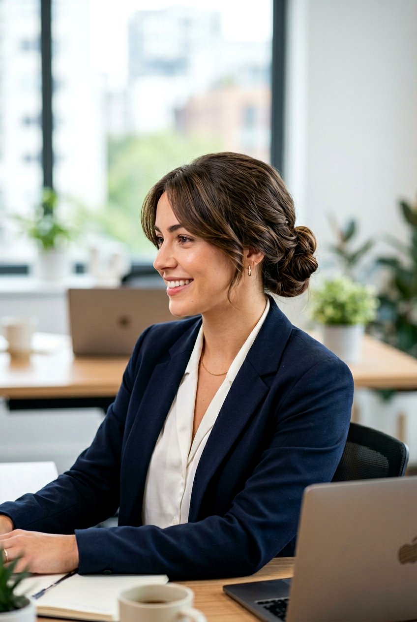 Low Bun With Soft Side Part - 20 neat low bun for office - 20 neat low bun for office