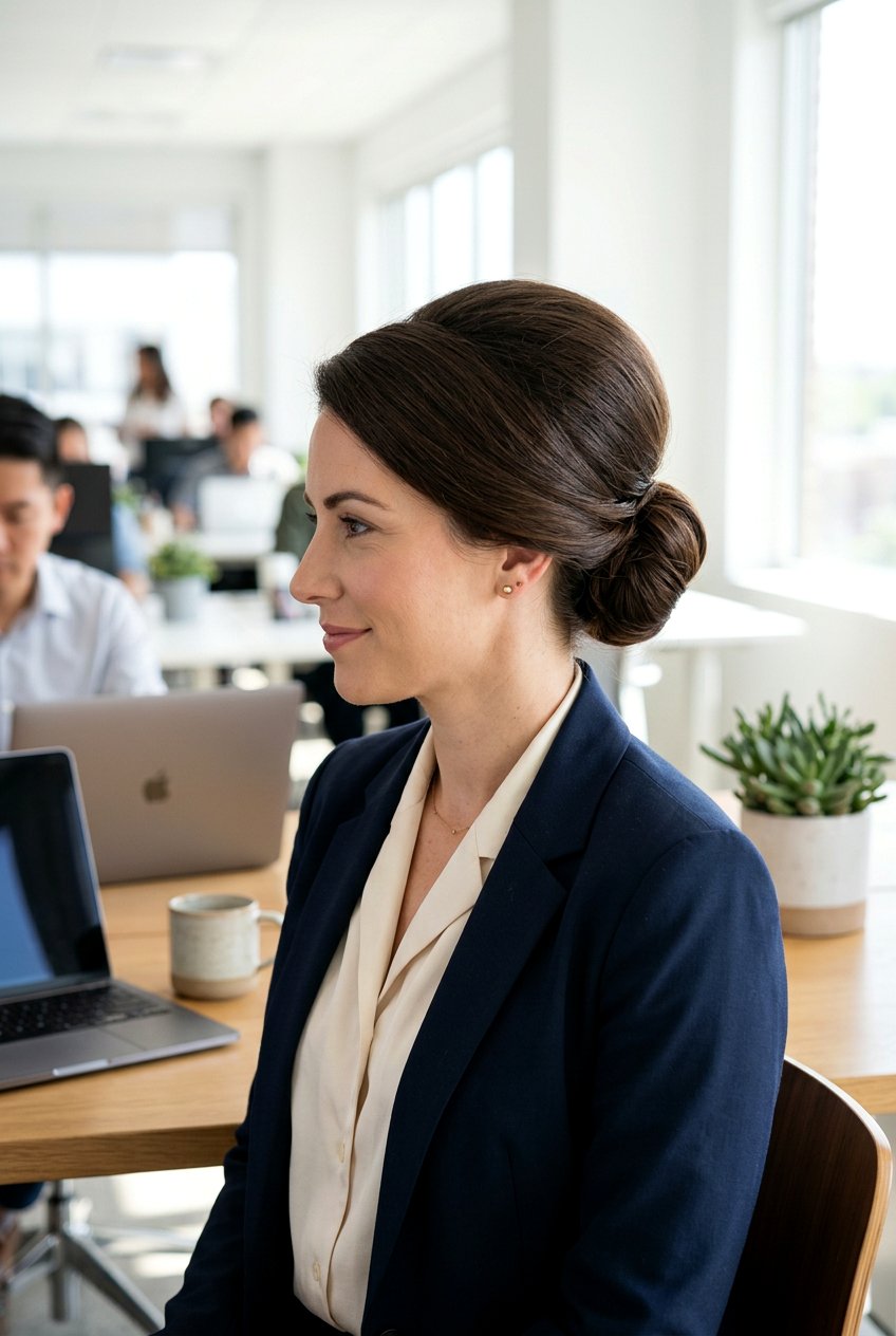 Low Bun With Subtle Volume At Crown - 20 neat low bun for office - 20 neat low bun for office
