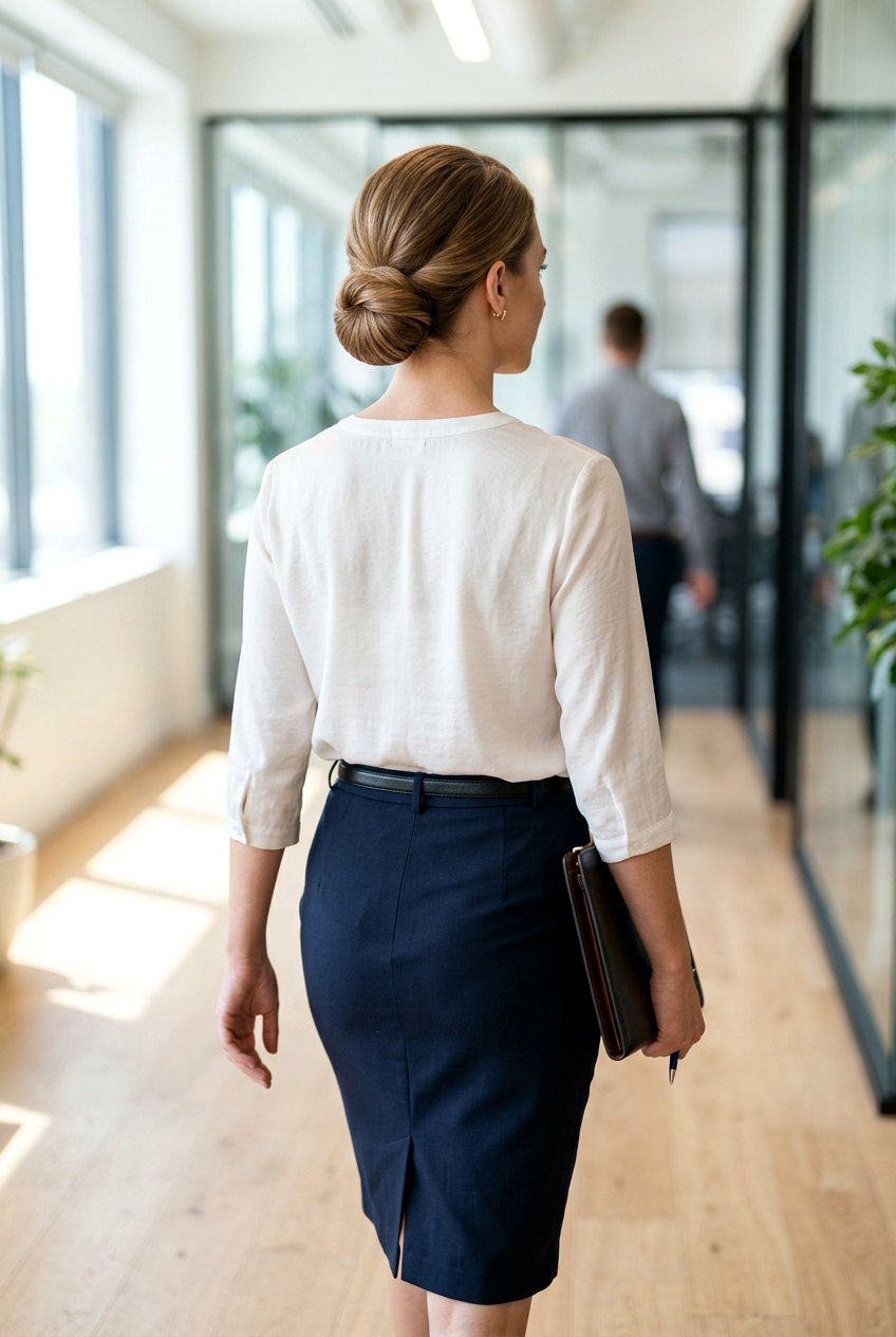 Low Bun With Subtle Volume - 20 minimalist office bun hairstyle - 20 minimalist office bun hairstyle