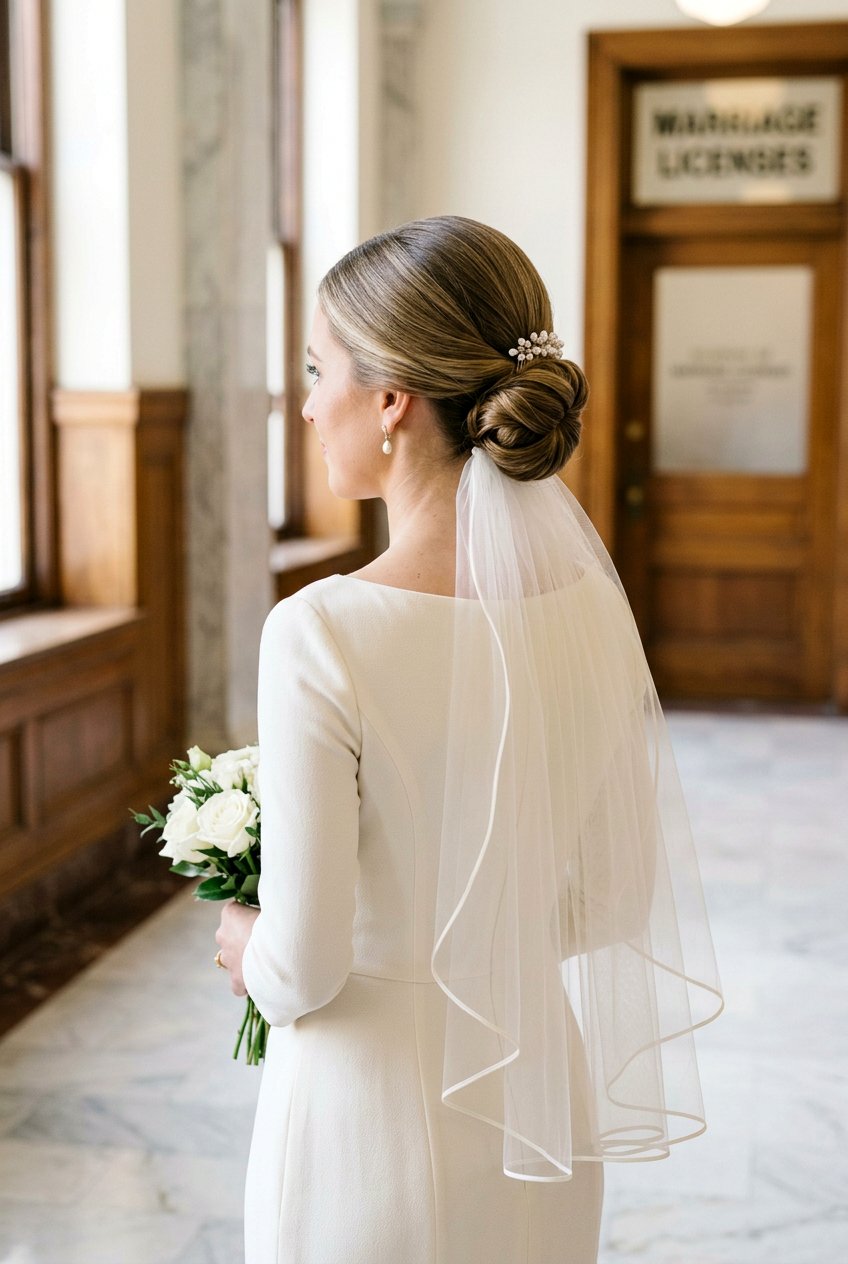 Low Bun With Veil Civil Wedding Hairstyle - 20 civil wedding hairstyles - 20 civil wedding hairstyles