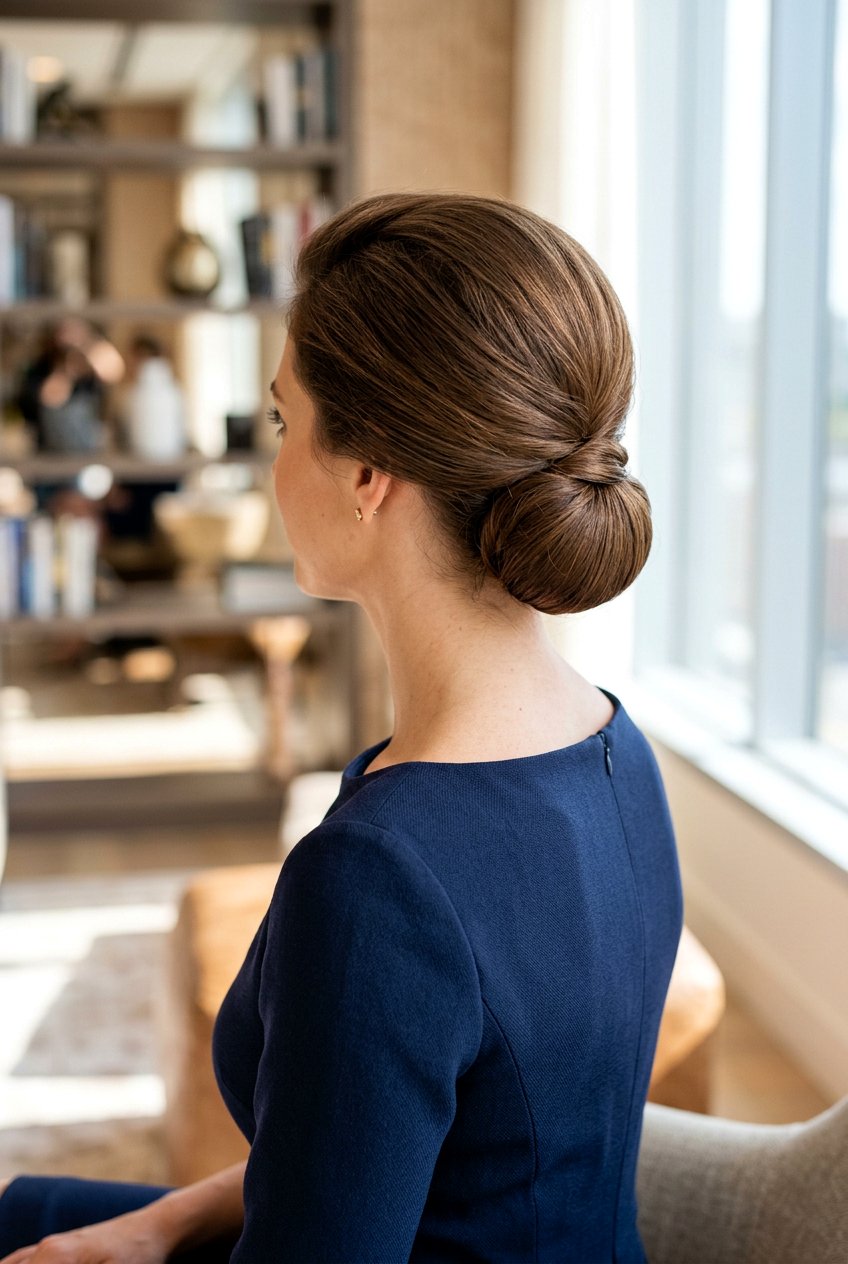 Low Bun With Volume At Crown - 20 interview bun hairstyle - 20 interview bun hairstyle