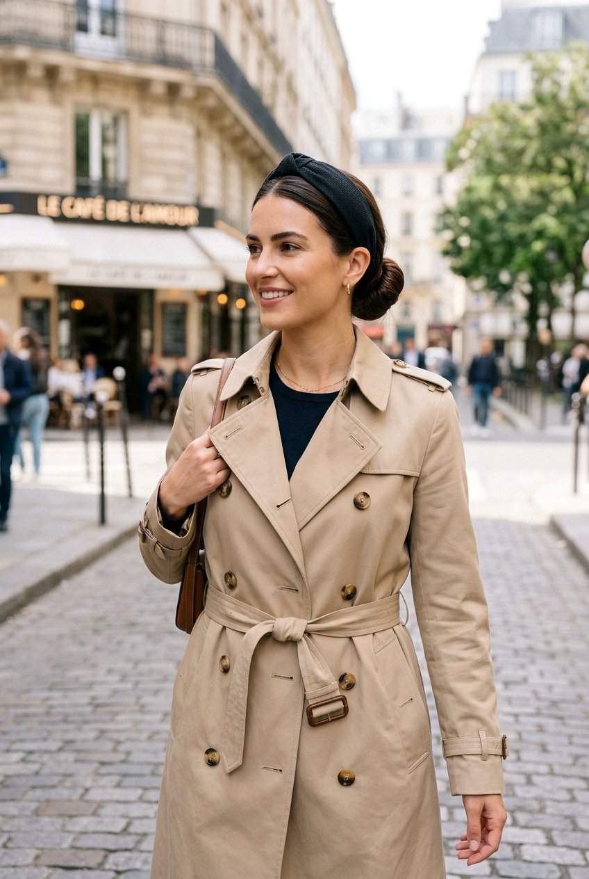 Low Bun With Wide Headband - 20 hairstyle to hide postpartum regrowth - 20 hairstyle to hide postpartum regrowth