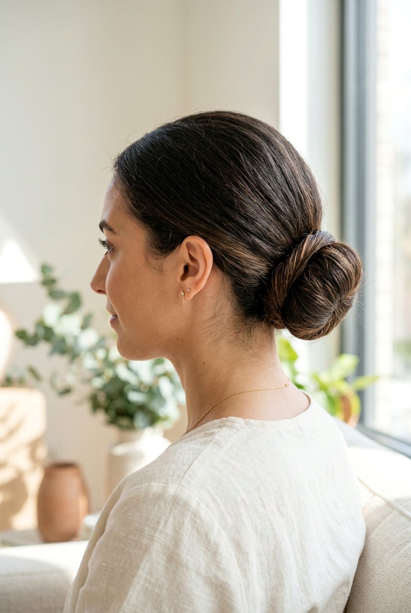 Low Bun With Wrapped Hair Tie - 20 minimalist office bun hairstyle - 20 minimalist office bun hairstyle