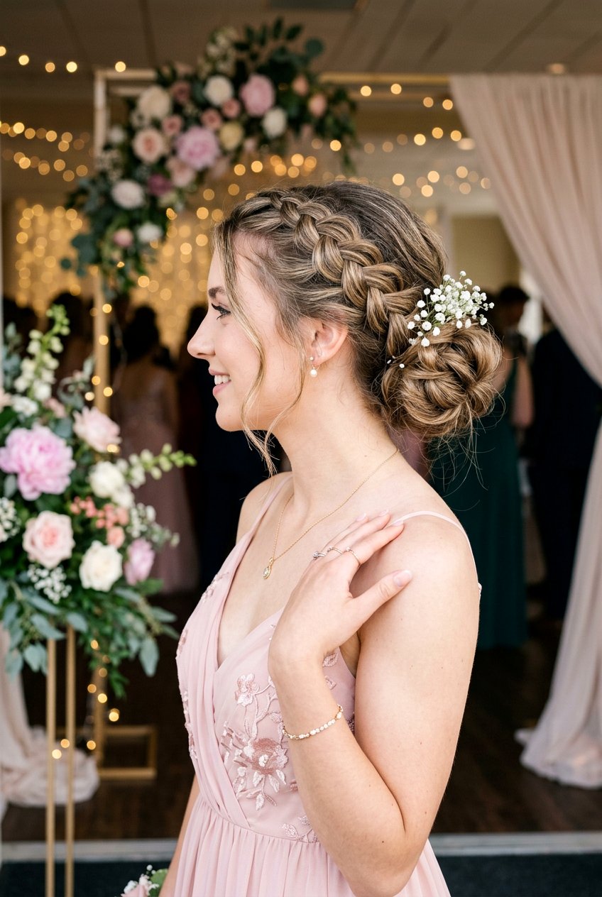 Low Bun with Braid for Prom - 20 senior prom bun hairstyle - 20 senior prom bun hairstyle