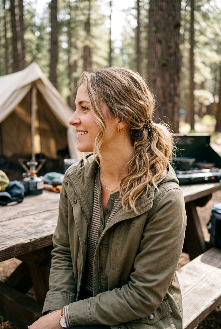 Low Camping Ponytail - 20 camping hairstyles for women - 20 camping hairstyles for women
