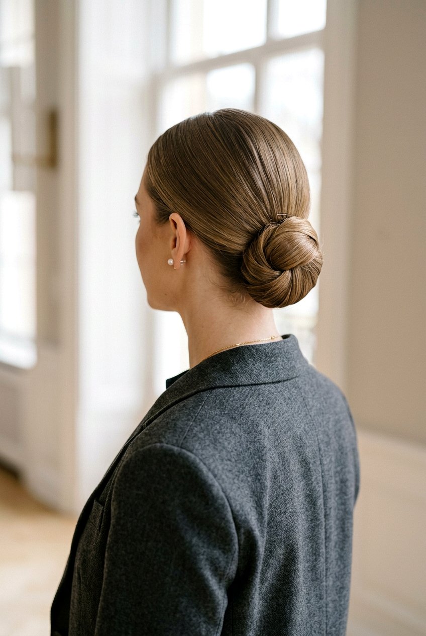 Low Chignon - 20 easy corporate hairstyle for long hair - 20 easy corporate hairstyle for long hair