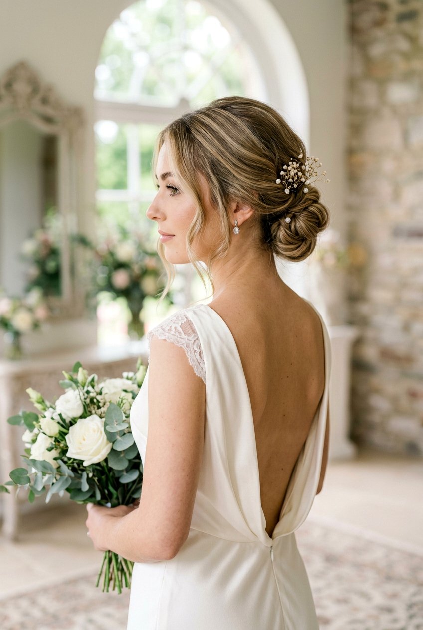 Low Chignon - 20 elegant bridal hairstyle for medium hair - 20 elegant bridal hairstyle for medium hair