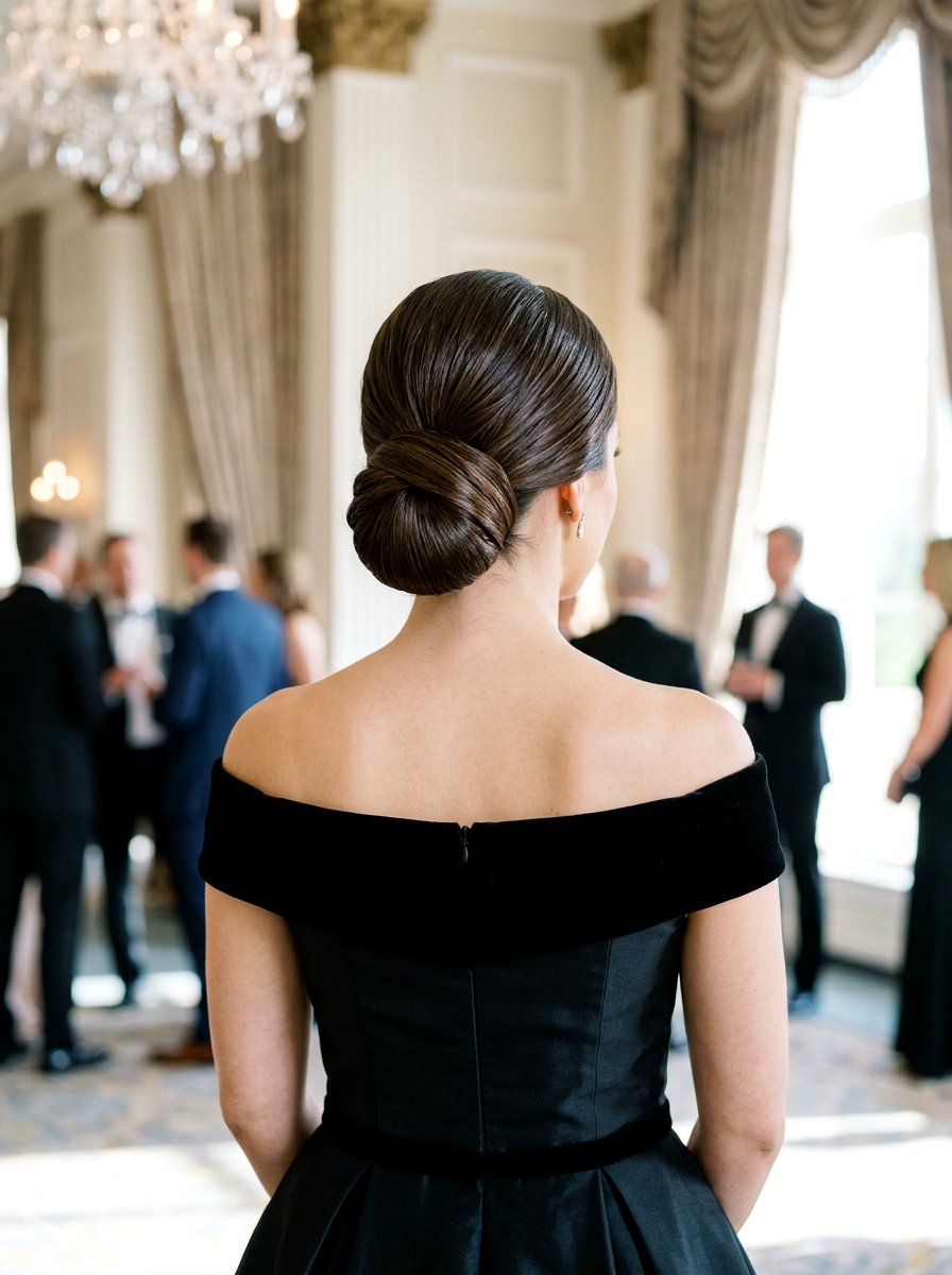 Low Chignon Bun - 20 prom hairstyles for thick long hair - 20 prom hairstyles for thick long hair