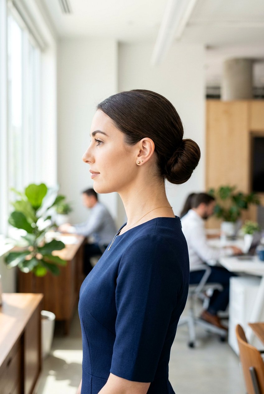 Low Chignon Bun For Office - 20 business bun hairstyle - 20 business bun hairstyle