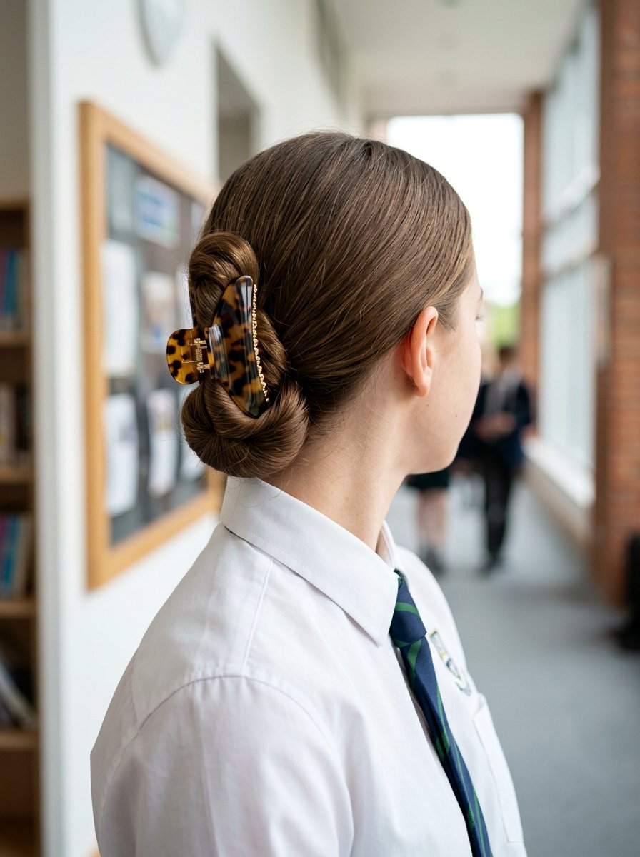 Low Chignon Claw Clip - 20 claw clip hairstyle for school girls - 20 claw clip hairstyle for school girls