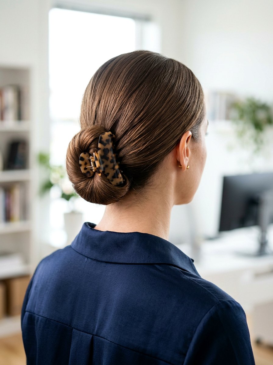 Low Chignon Claw Clip - 20 claw clip hairstyle for moms - 20 claw clip hairstyle for moms