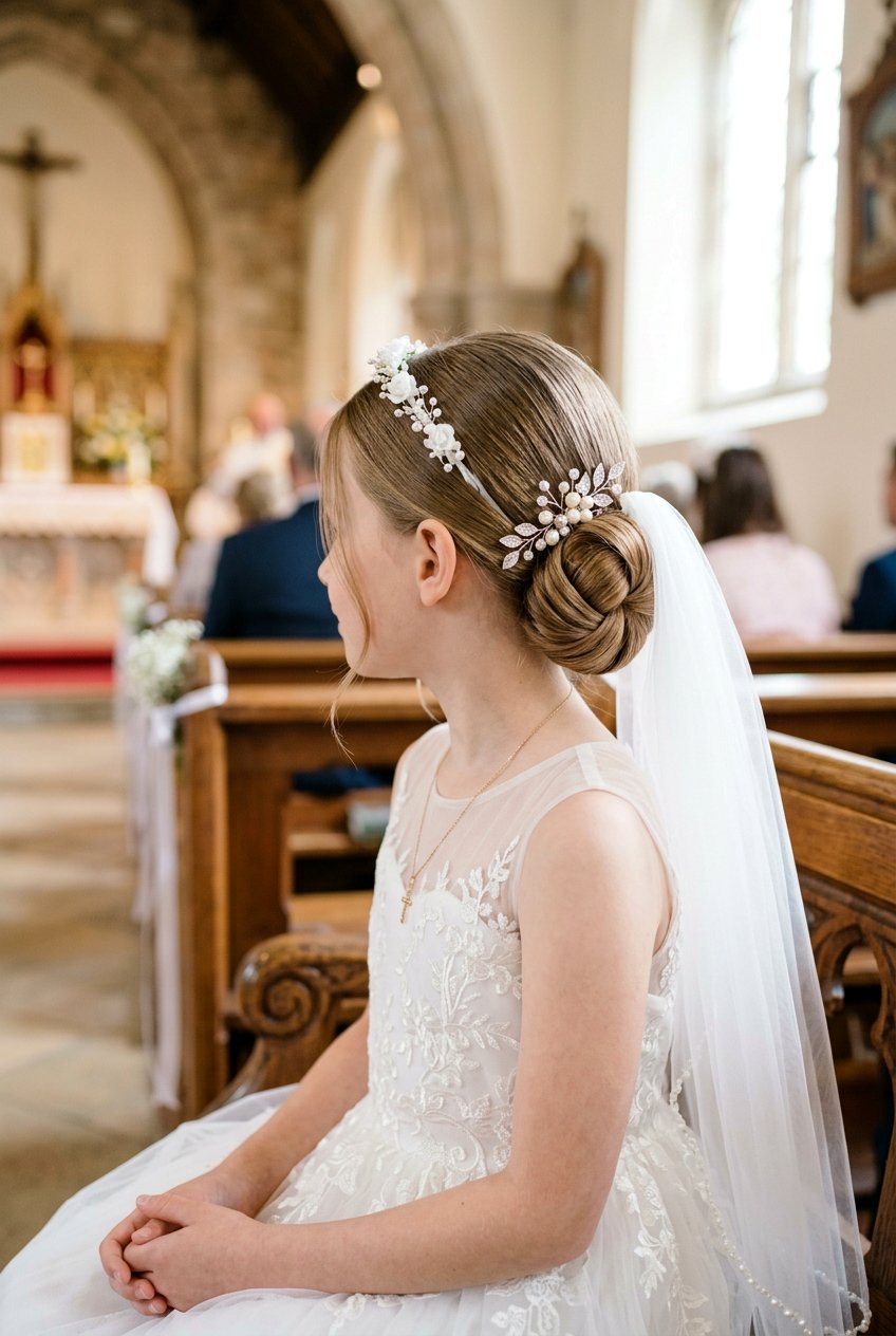 Low Chignon Communion Hairstyle For Girls - 20 communion hairstyles for girls - 20 communion hairstyles for girls