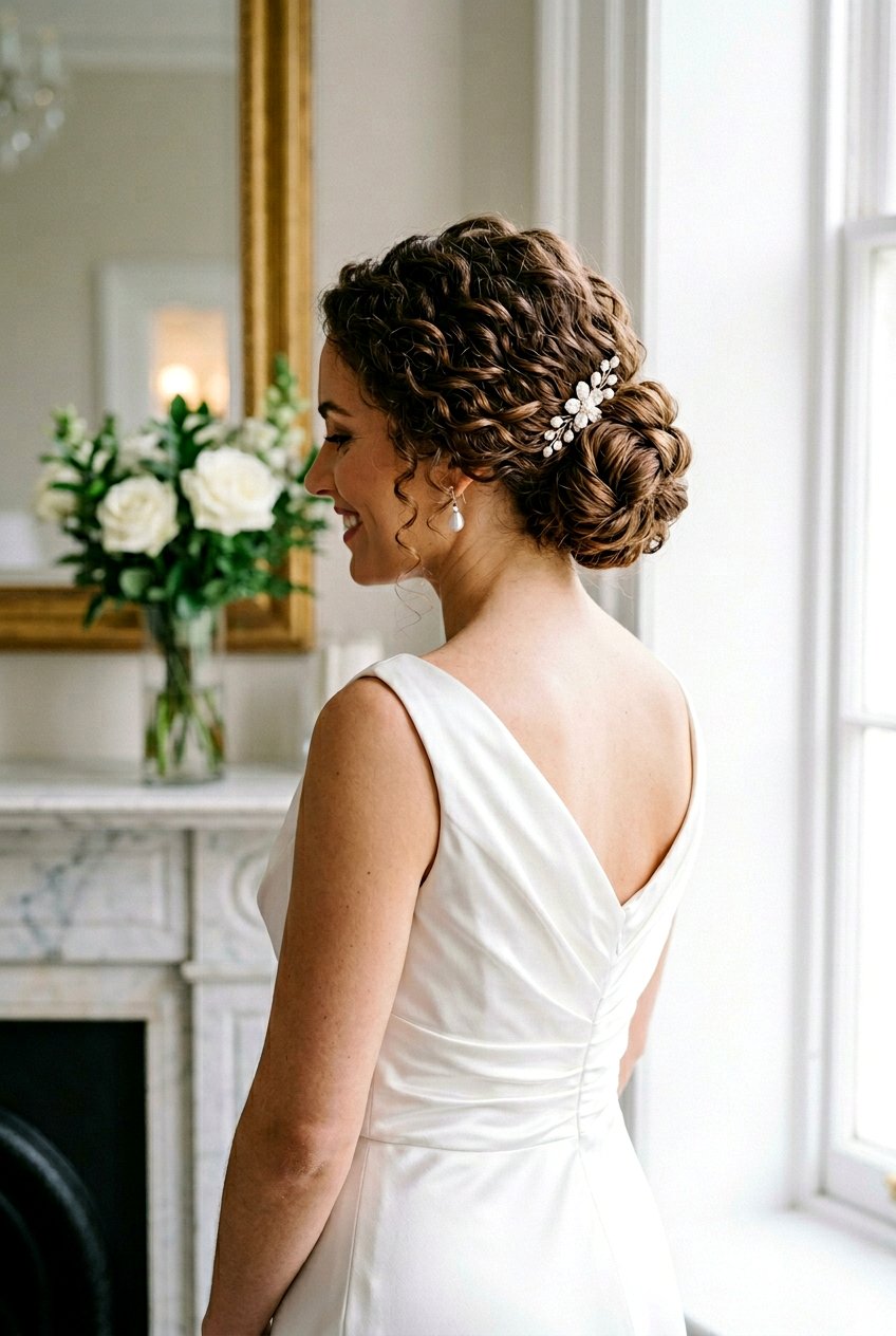 Low Chignon For Curly Hair - 20 bridal hairstyle for shoulder length curls - 20 bridal hairstyle for shoulder length curls