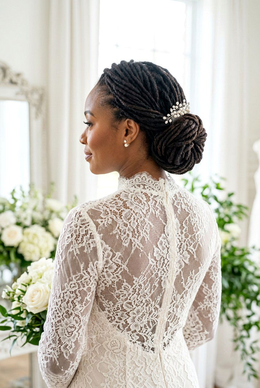 Low Chignon Loc Updo For Bride - 20 bridal loc styles - 20 bridal loc styles