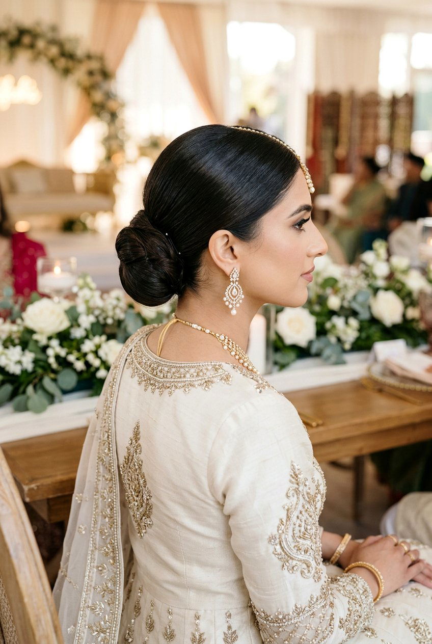 Low Chignon Nikah Hairstyle - 20 simple nikah hairstyles - 20 simple nikah hairstyles