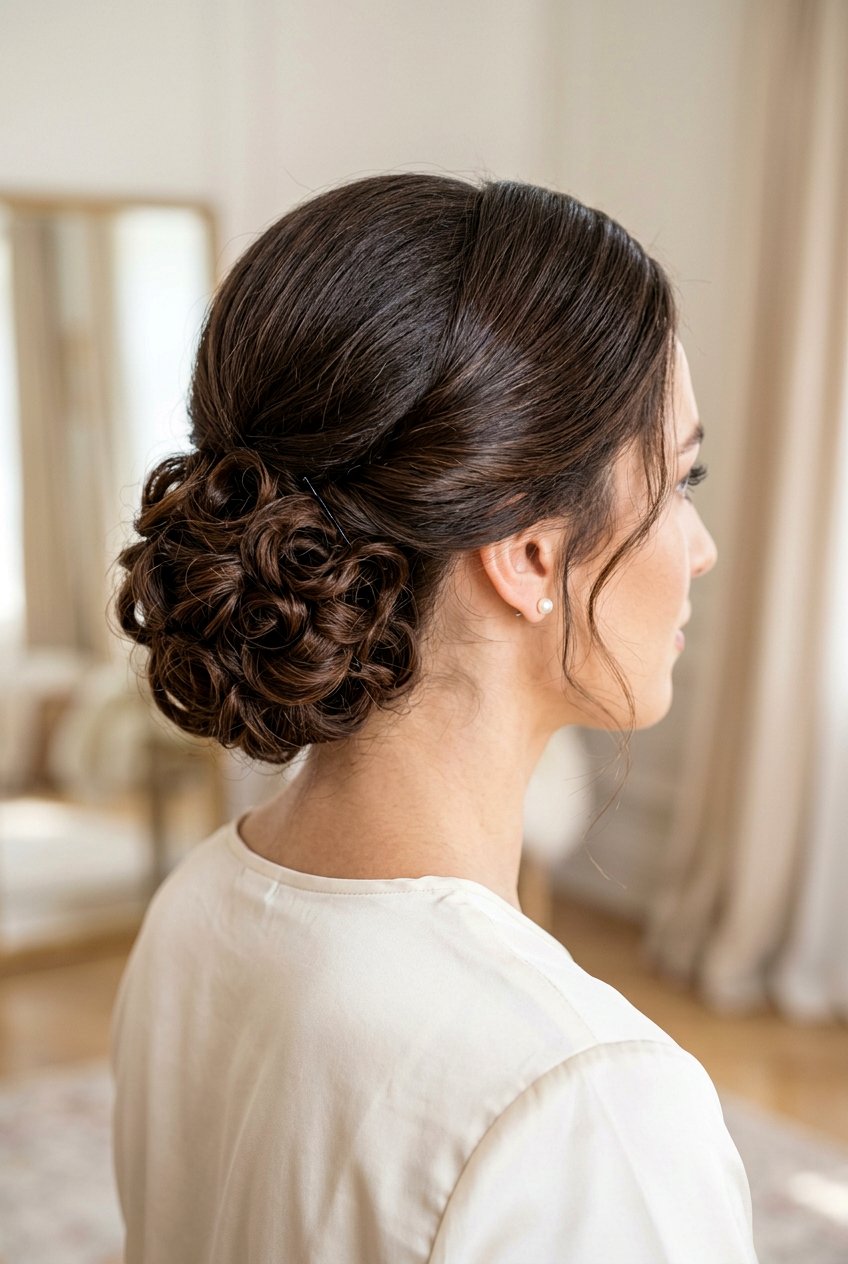 Low Chignon Pin Curl Updo - 20 pin curl updo hairstyle - 20 pin curl updo hairstyle