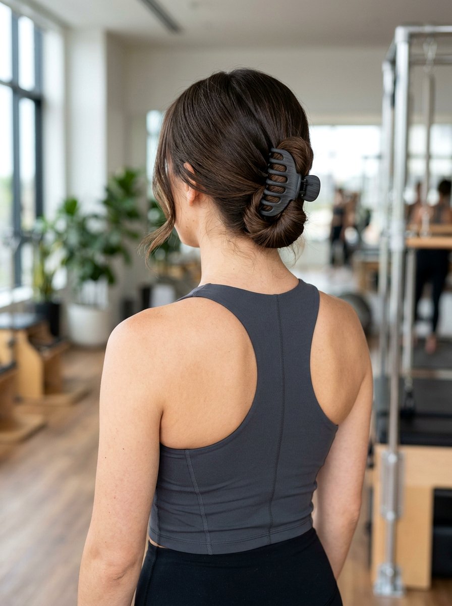 Low Chignon Twist Claw Clip - 20 gym hairstyle with claw clip twist - 20 gym hairstyle with claw clip twist