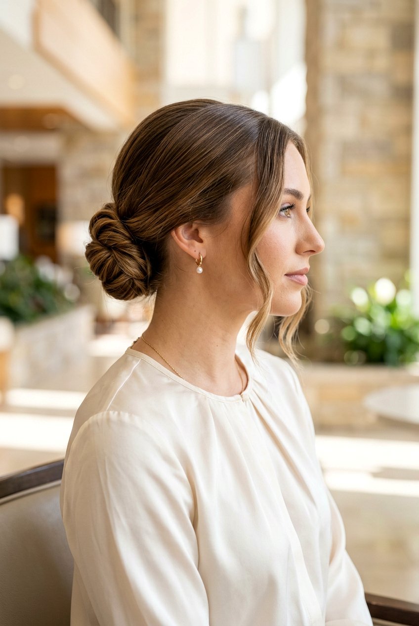 Low Chignon Updo for Thinning Hair - 20 hairstyles to hide thinning hair - 20 hairstyles to hide thinning hair