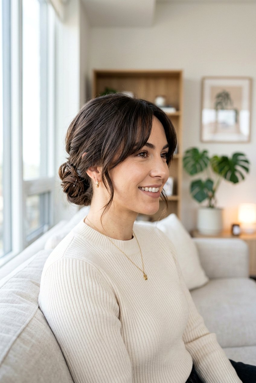 Low Chignon With Curtain Bangs - 20 modern low chignon - 20 modern low chignon