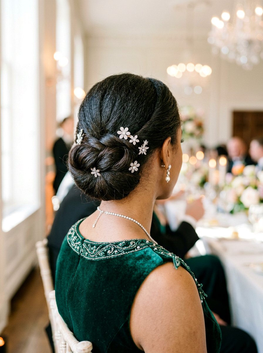 Low Chignon With Glitter Clips - 20 party hairstyle with glitter clips - 20 party hairstyle with glitter clips