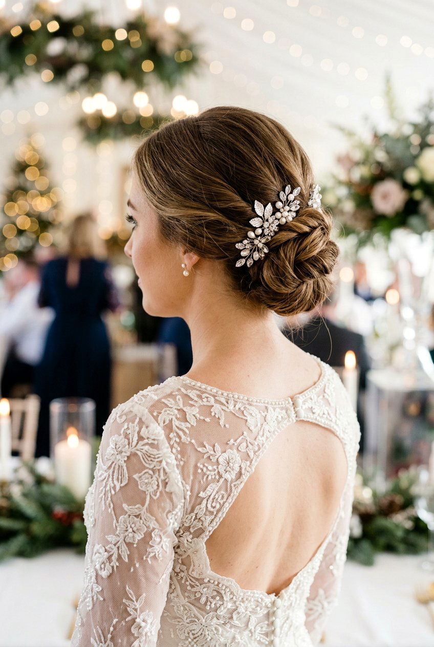 Low Chignon With Jeweled Pins - 20 elegant low chignon for wedding guest - 20 elegant low chignon for wedding guest