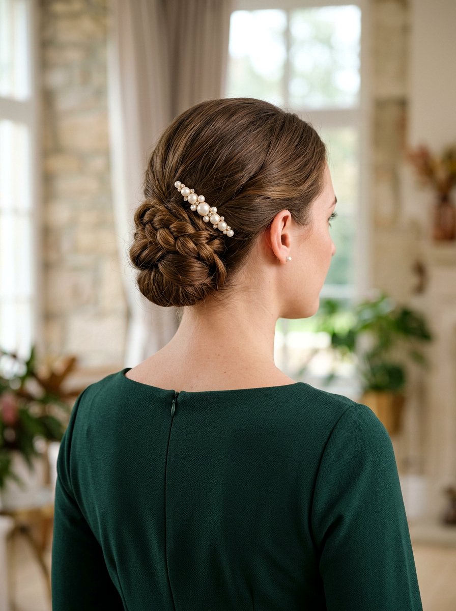 Low Chignon With Pearl Barrette - 20 office hairstyle with pearl barrette - 20 office hairstyle with pearl barrette