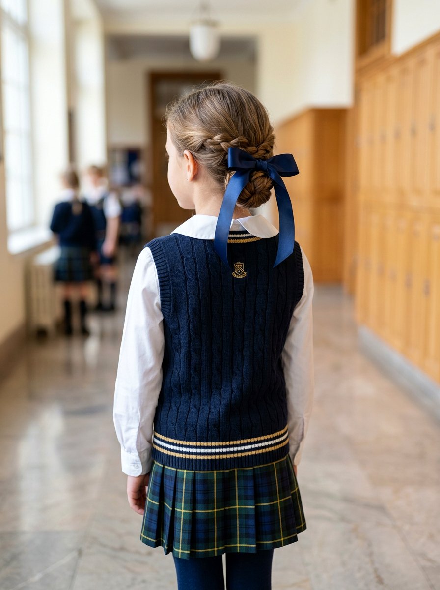 Low Chignon With Ribbon - 20 cute hairstyle for school photos - 20 cute hairstyle for school photos